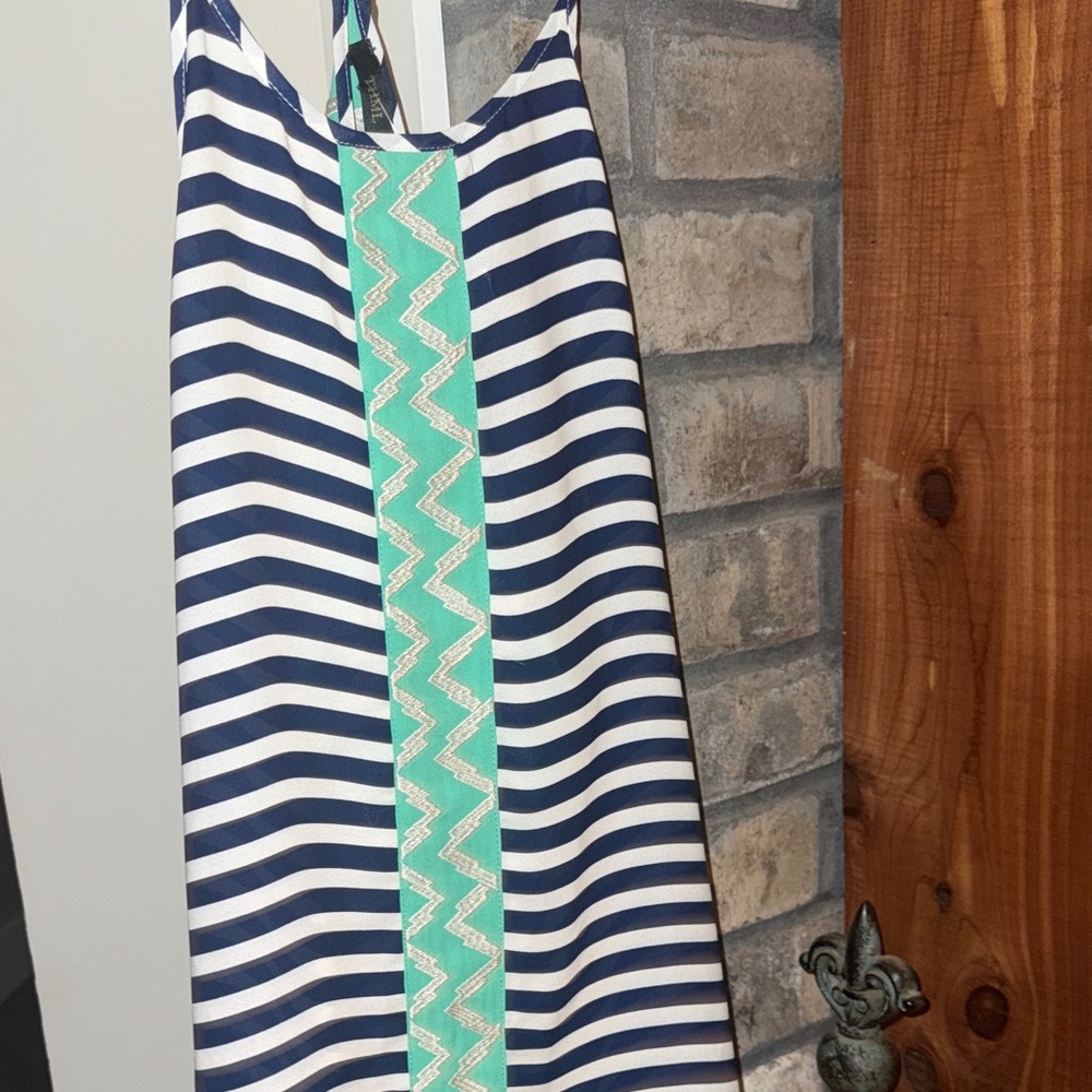 THML Striped Tank Top with Teal Accent